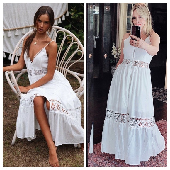 Dresses & Skirts - 1 left white lace paneled ruffled maxi dress